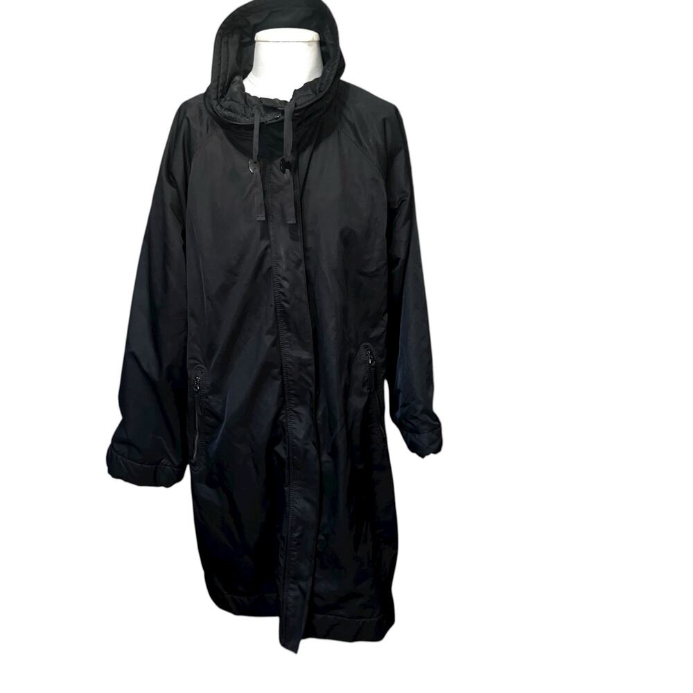 Eileen Fisher Long black nylon cotton fleece lined jacket coat women's sz large